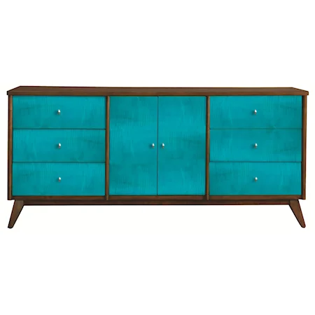 Credenza with Blue Doors and Drawers